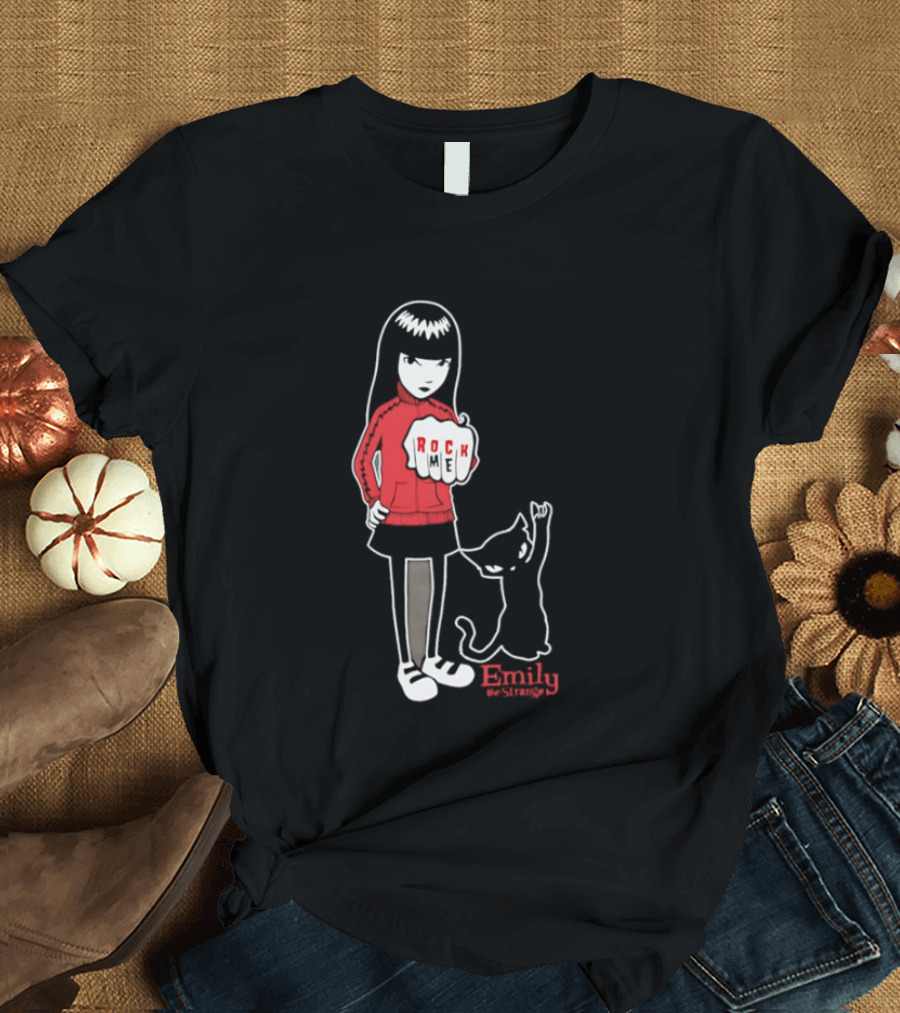 Rock Me Emily The Strange Iconic Character With Red And Cat T-Shirt