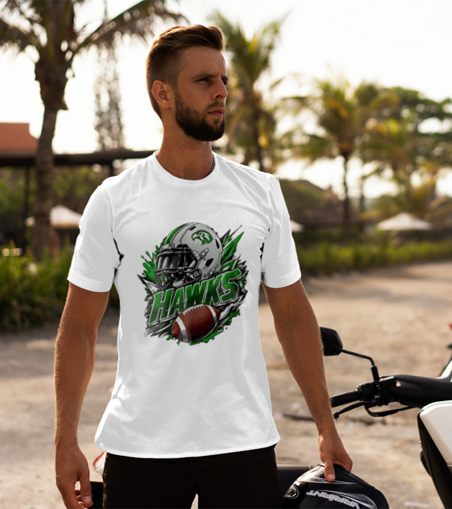 Hawks White Football Helmet Green Hawk Football Sports Fan Gear T-Shirt