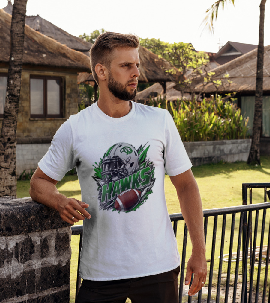 Hawks White Football Helmet Green Hawk Football Sports Fan Gear T-Shirt