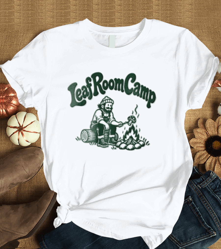 Leaf Room Camp Bearded Man Roasting Mushroom On Log T-Shirt