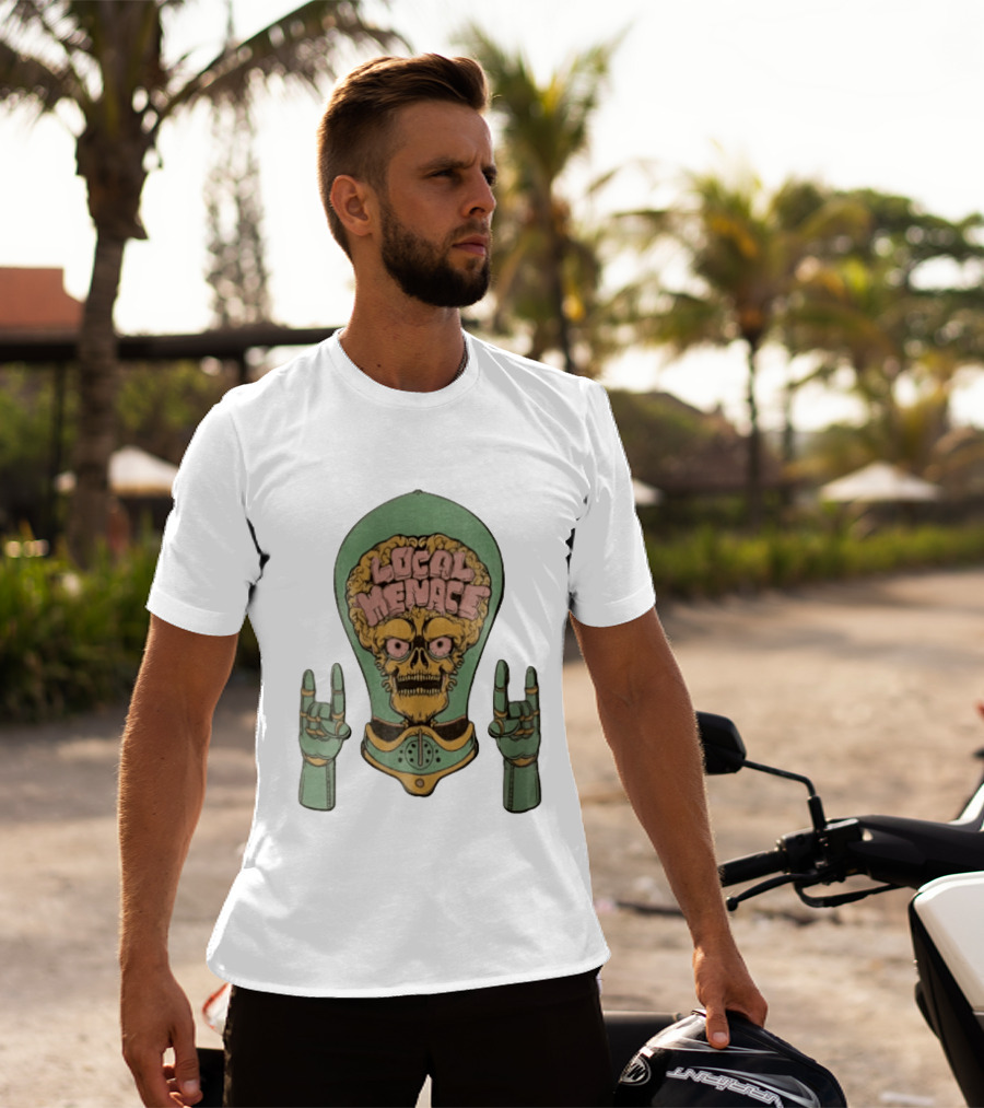 Local Menace Skull Exposed Brain Lightbulb Rock Hand Signs T-Shirt