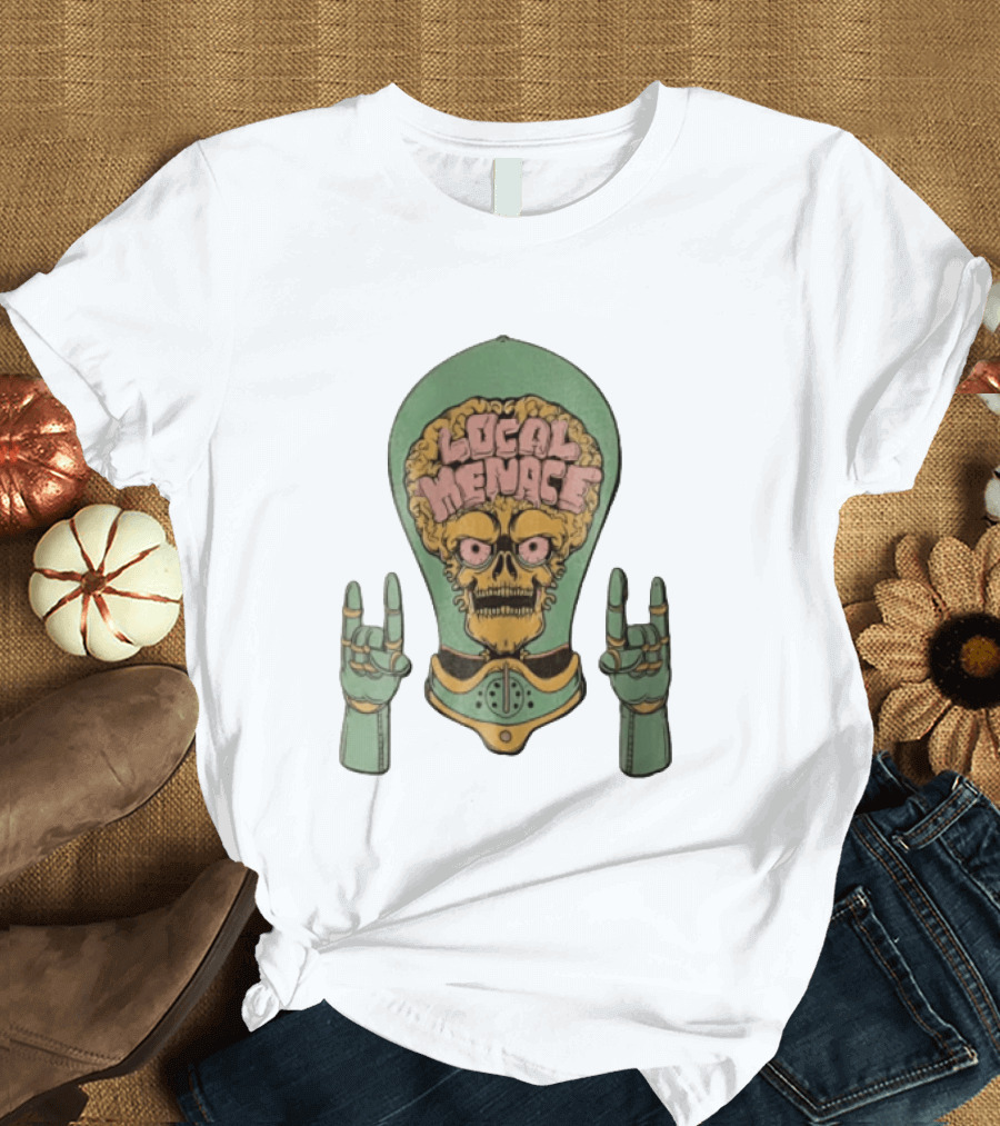 Local Menace Skull Exposed Brain Lightbulb Rock Hand Signs T-Shirt