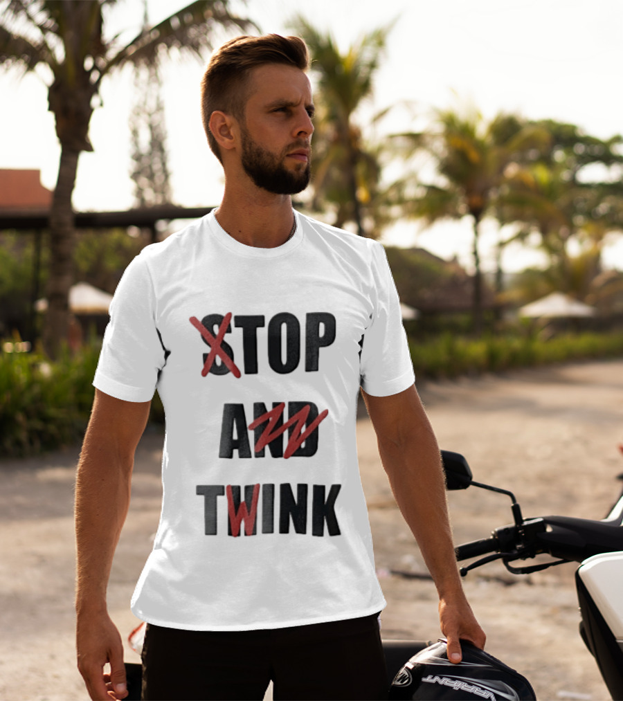 STOP AND TWINK Black With Red Crossed Out Edgy T-Shirt