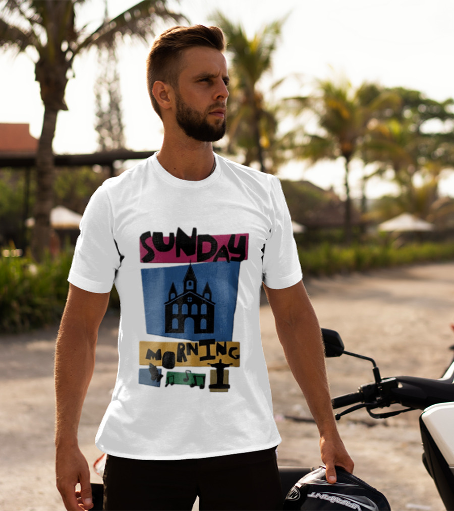 Sunday Morning Church Building Praying Hands Musical Notes Christ The Redeemer T-Shirt