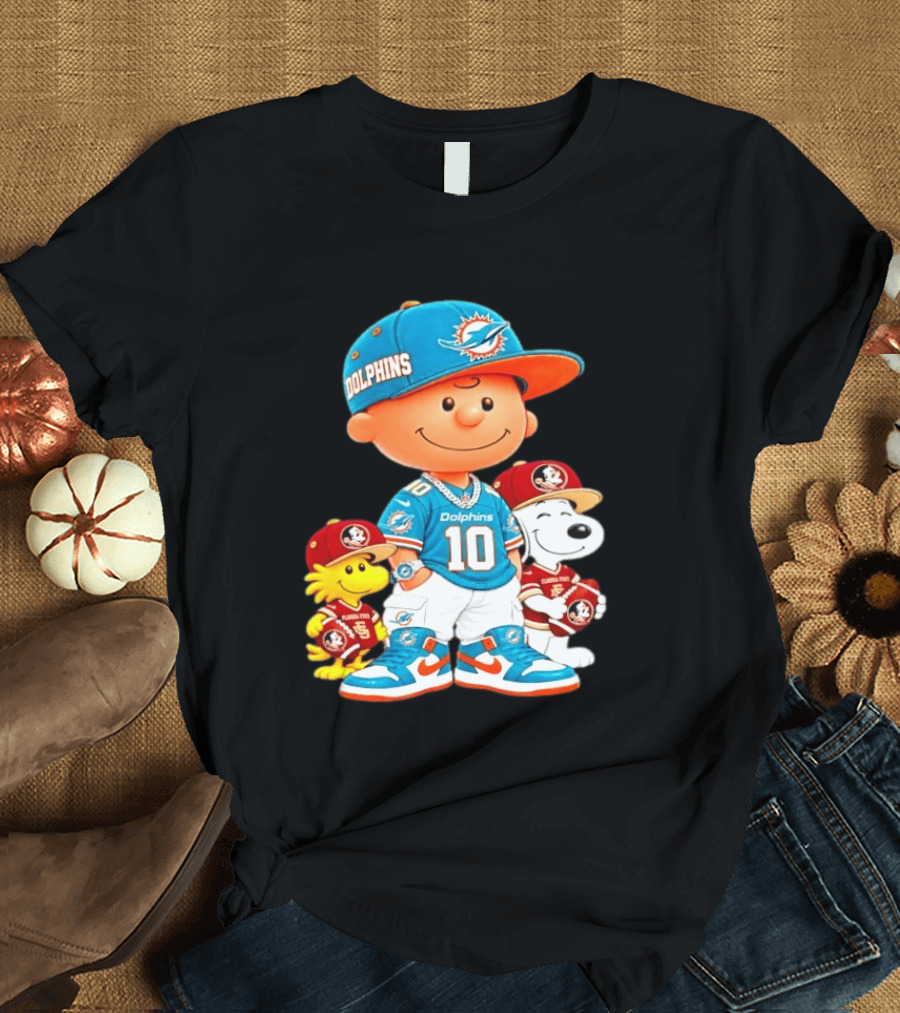 Charlie Brown 10 Snoopy Woodstock Miami Dolphins Florida State T-Shirt