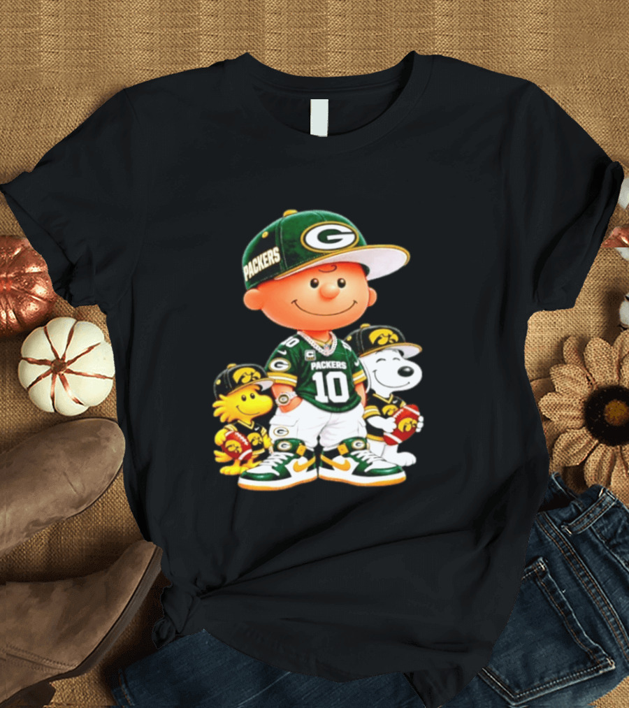 Charlie Brown Snoopy Woodstock Green Bay Packers 10 Jersey Football Fan T-Shirt
