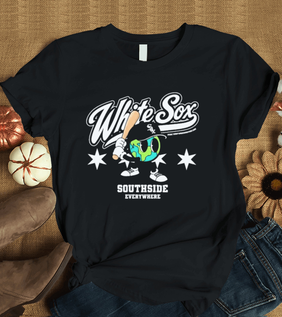 White Sox Southside Everywhere Globe With Stars And Bat T-Shirt