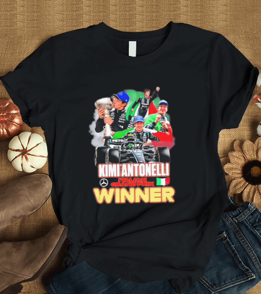 Kimi Antonelli Italian Grand Prix Winner Mercedes Racing Celebration T-Shirt