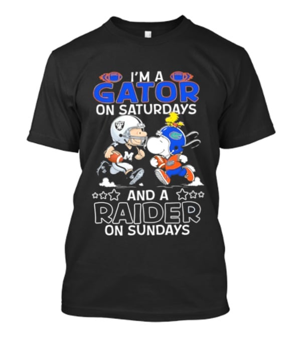 Snoopy And Charlie Brown I'm A Gator On Saturdays And A Raider On Sundays Football Fun Fan Gear T-Shirt
