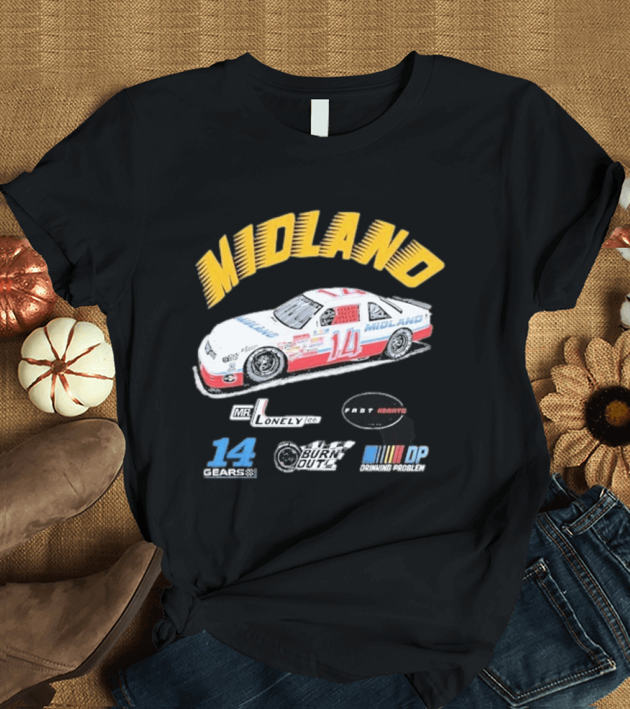 Midland Racing Team Car Fast Wheels Mr. Lonely Co. Burnout DP Driving People 14 Gears T-Shirt