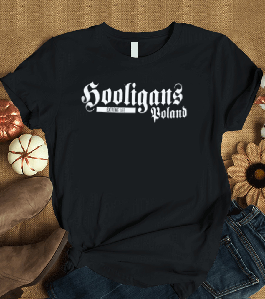 Hooligans Extreme Life Poland White Gothic Lettering T-Shirt