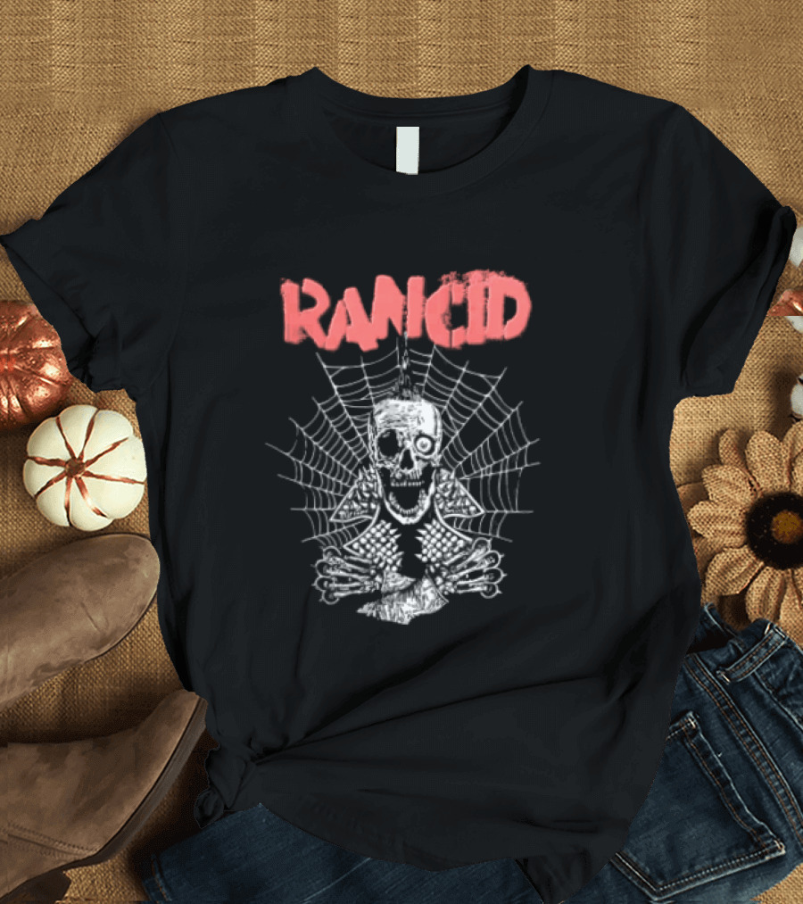 Rancid Punk Skull Spider Web Mohawk Studded Jacket T-Shirt