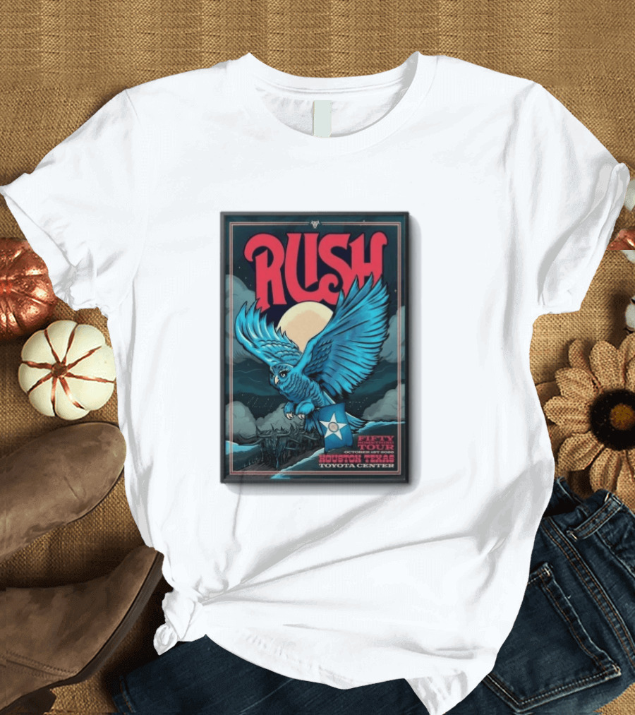 RUSH Houston Texas 10 1 2026 Owl Moon Toyota Center Fifty Tour T-Shirt