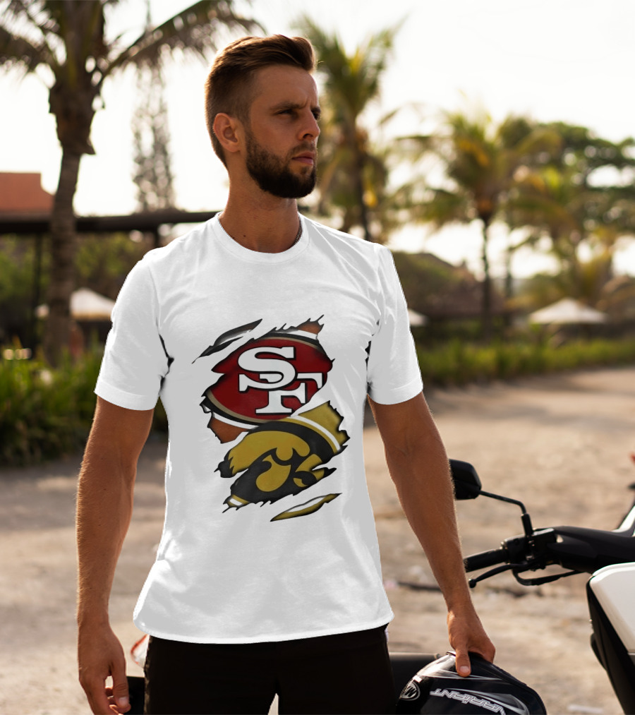 San Francisco 49ers SF Logo Iowa Hawkeyes Ripped Skin T-Shirt