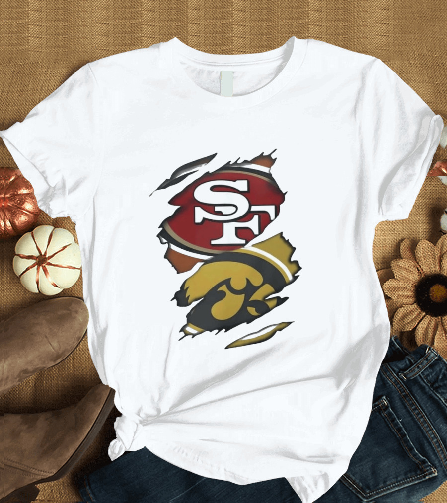 San Francisco 49ers SF Logo Iowa Hawkeyes Ripped Skin T-Shirt