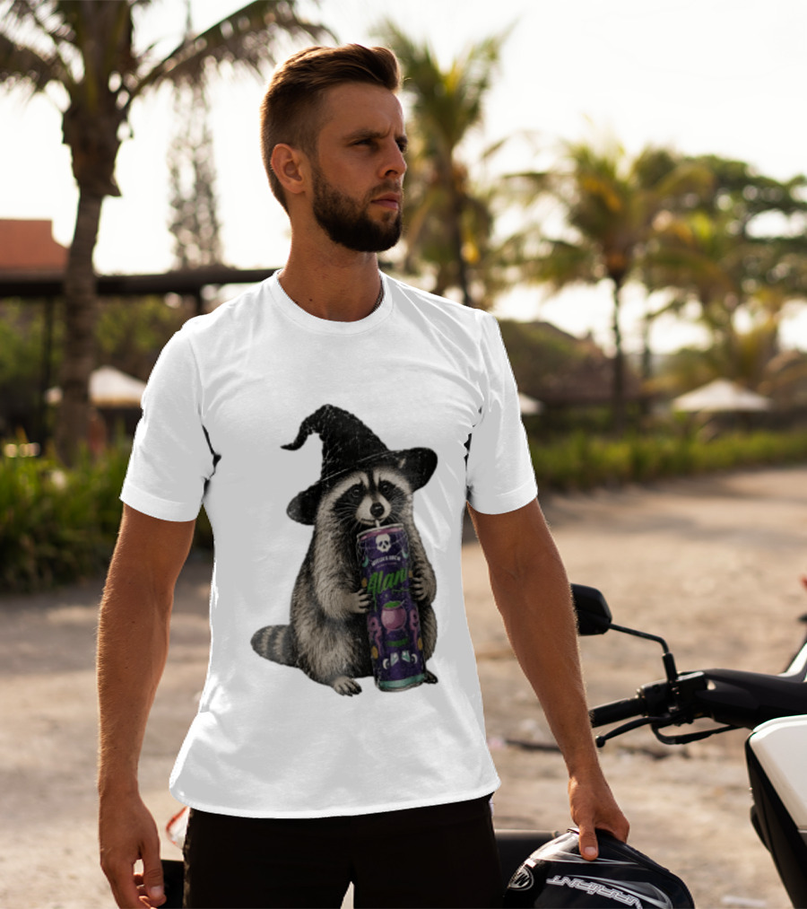Alani Witches Brew Raccoon Witch Hat Can Holding T-Shirt