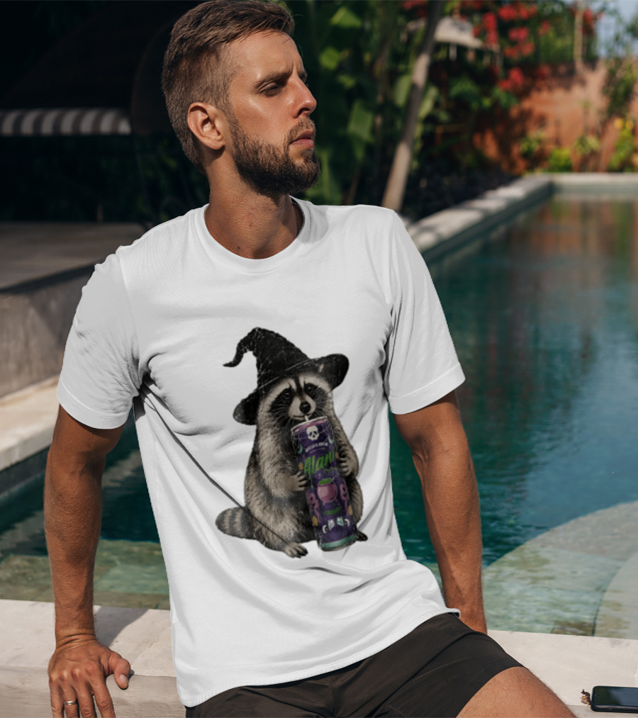Alani Witches Brew Raccoon Witch Hat Can Holding T-Shirt
