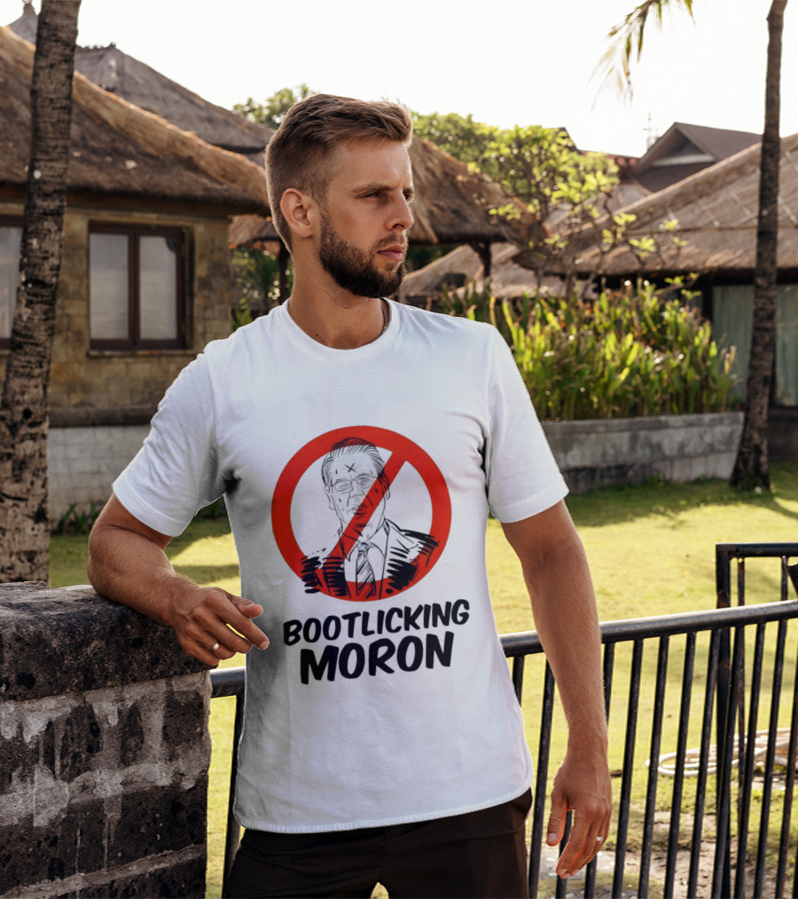 Bootlicking Moron Political Caricature Red Circle X Through Figure T-Shirt