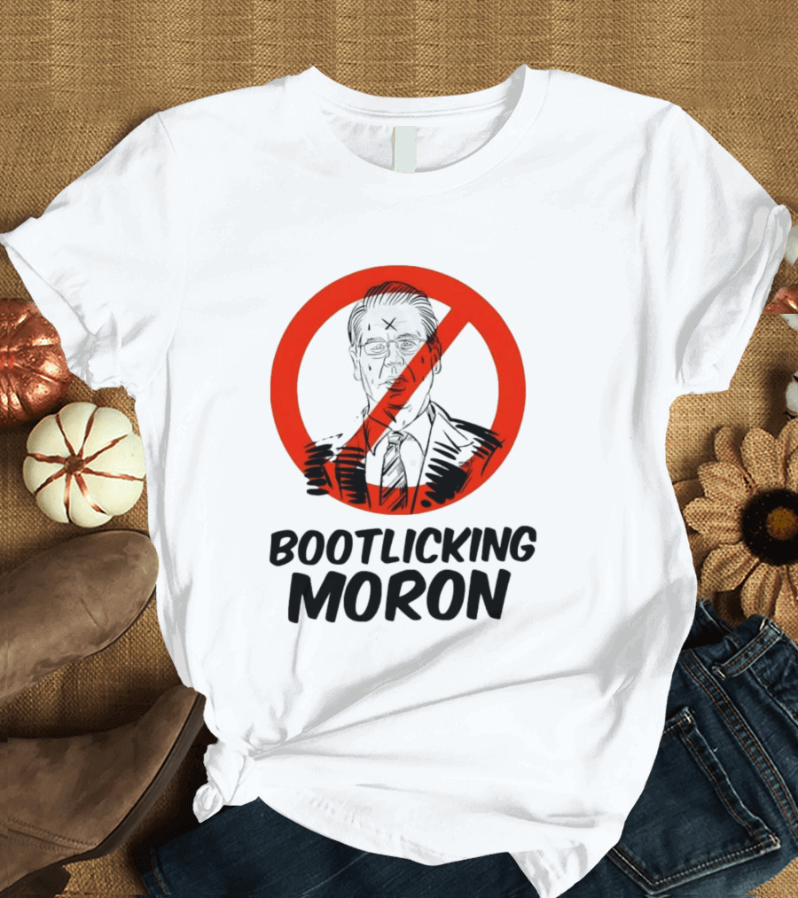 Bootlicking Moron Political Caricature Red Circle X Through Figure T-Shirt