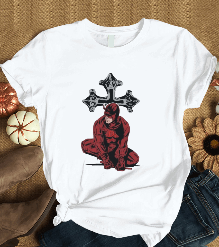 Daredevil Crouching Matt Murdock With Cross Marvel T-Shirt