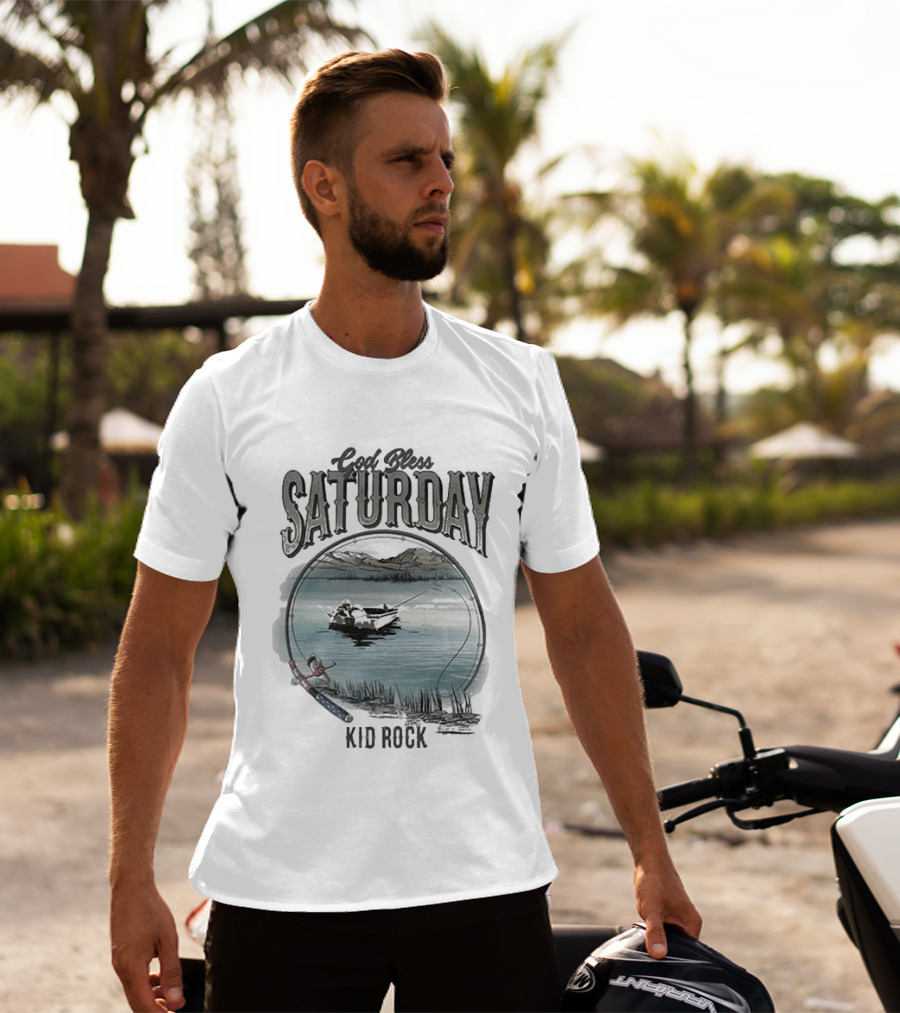 Kid Rock God Bless Saturday Fishing Boat Lake Scenery T-Shirt