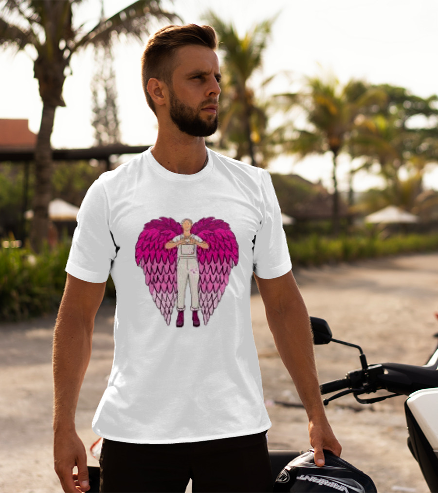 Plumes Store White Pink Winged Figure Overalls T-Shirt