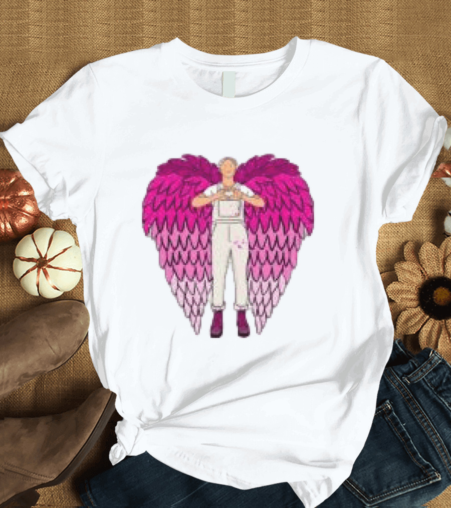 Plumes Store White Pink Winged Figure Overalls T-Shirt