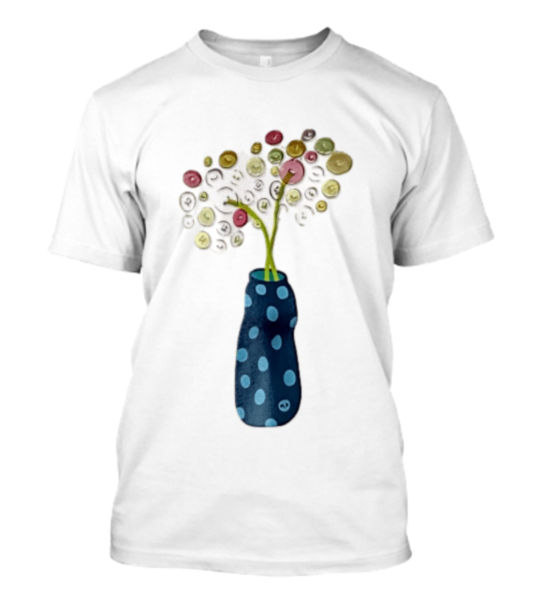 Polka Dot Vase With Colorful Button Flowers T-Shirt