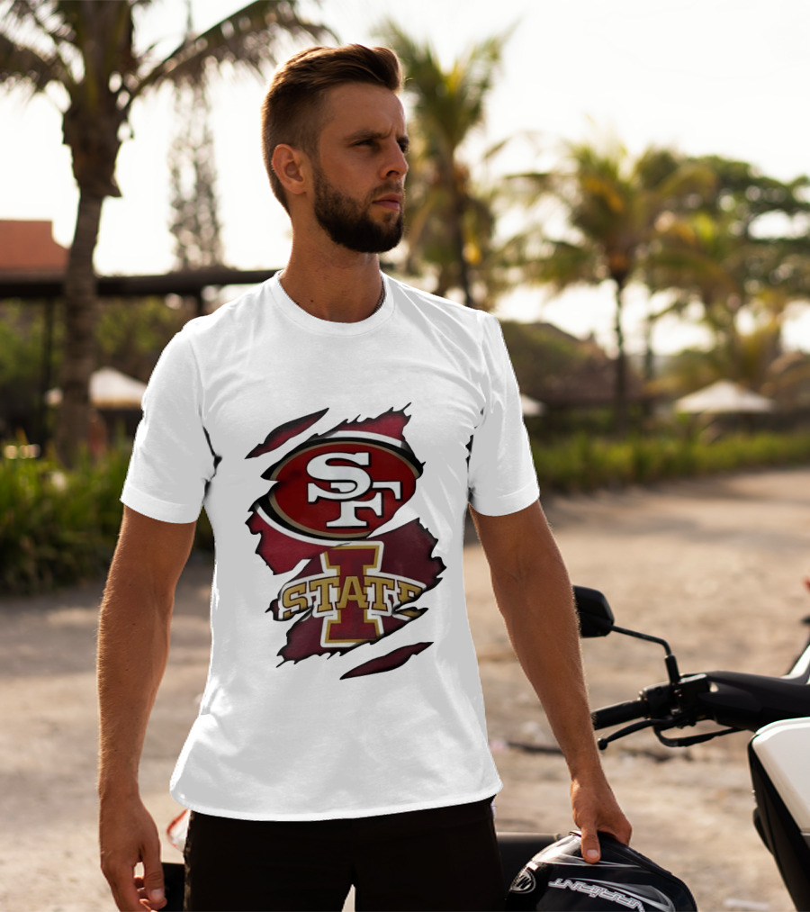 San Francisco 49ers Iowa State Cyclones Distressed Logo Fusion T-Shirt
