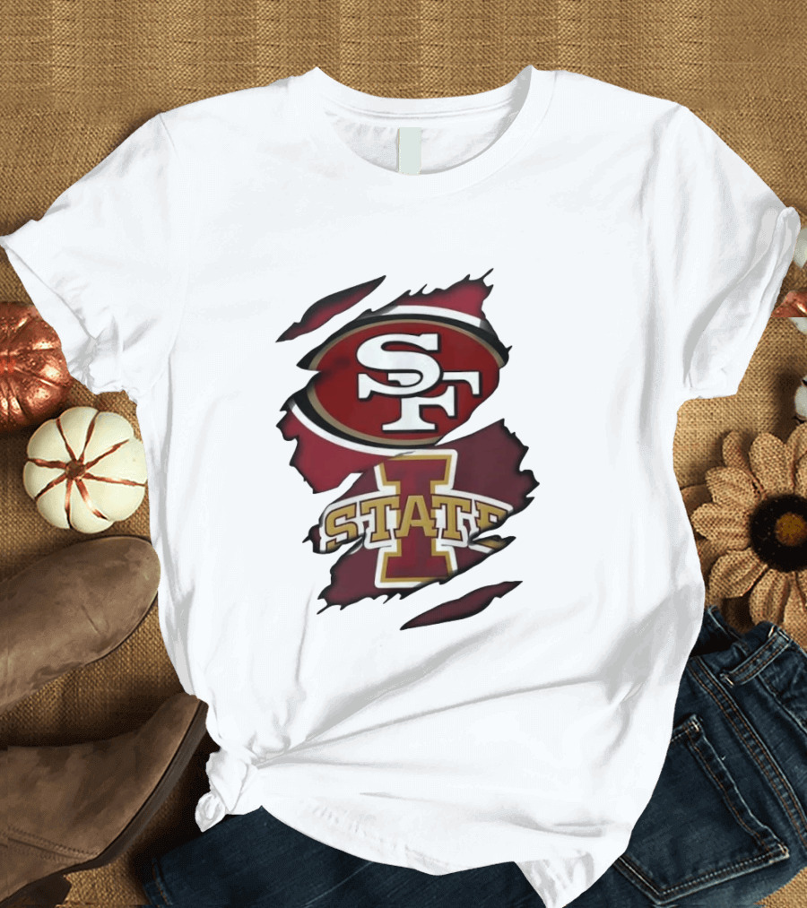 San Francisco 49ers Iowa State Cyclones Distressed Logo Fusion T-Shirt