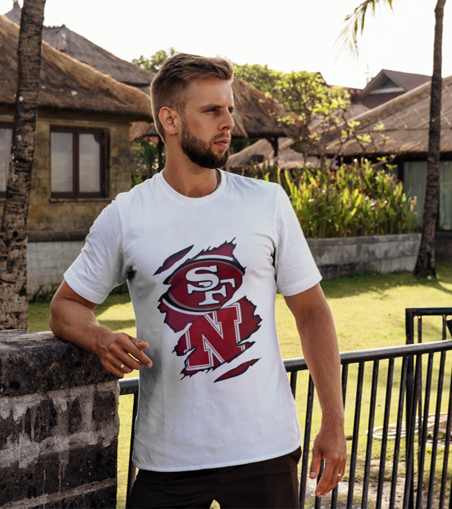 San Francisco 49ers SF And Nebraska Cornhuskers N Ripped T-Shirt