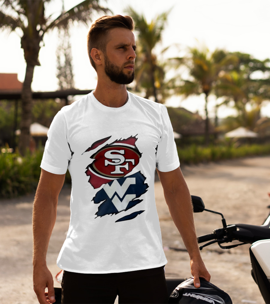 San Francisco 49ers West Virginia Mountaineers Ripped SF WV T-Shirt