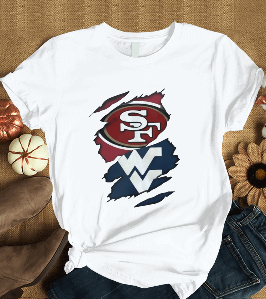 San Francisco 49ers West Virginia Mountaineers Ripped SF WV T-Shirt