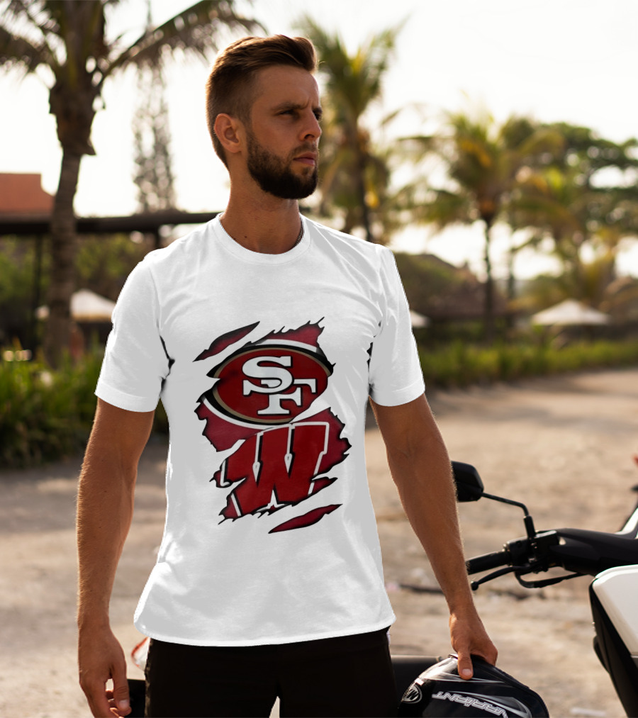 San Francisco 49ers SF And Wisconsin Badgers W Ripped Effect T-Shirt