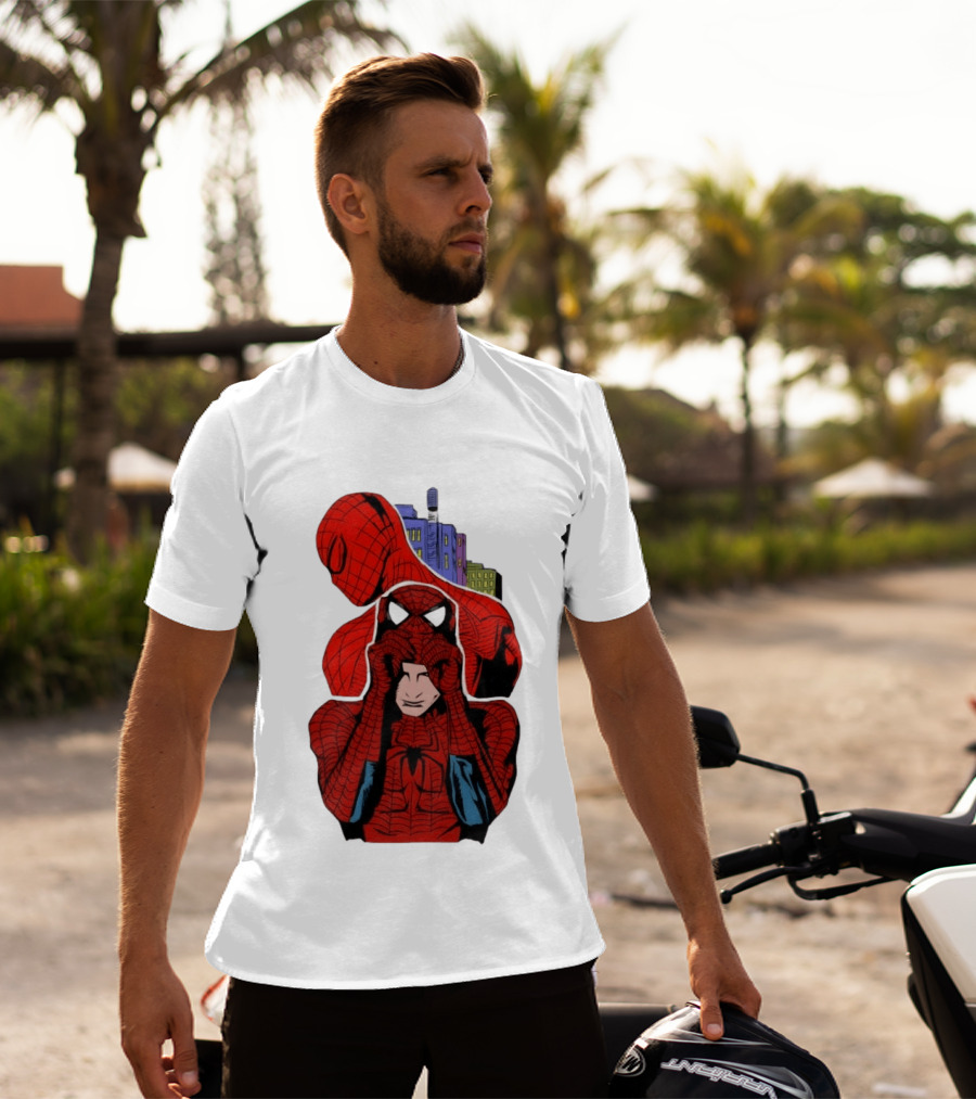 Marvel Spider Man Peter Parker Cityscape Collage T-Shirt