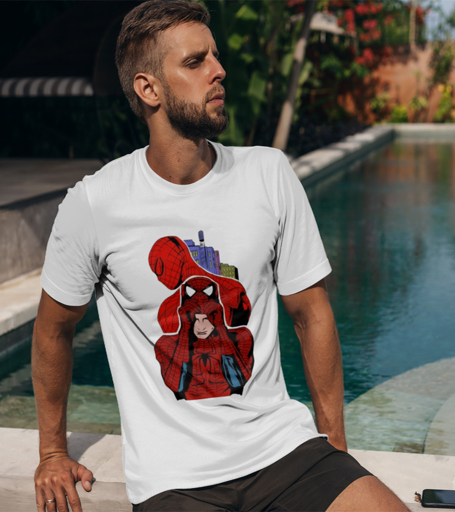 Marvel Spider Man Peter Parker Cityscape Collage T-Shirt