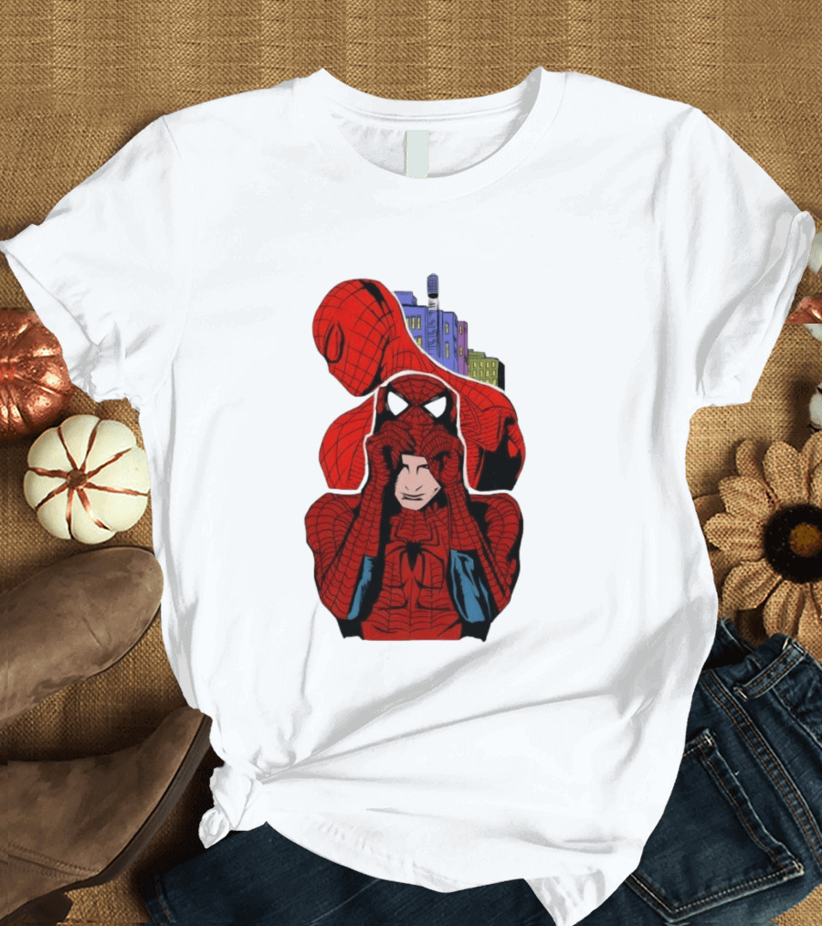 Marvel Spider Man Peter Parker Cityscape Collage T-Shirt