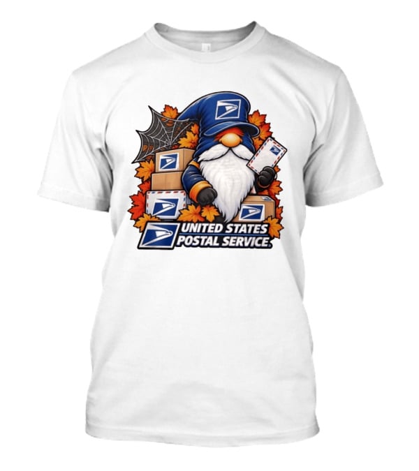 United States Postal Service Halloween Gnome With Mail And Fall Leaves T-Shirt