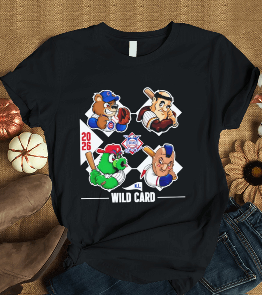 2026 National League Wild Card Cubs Baseball Cartoon Characters T-Shirt
