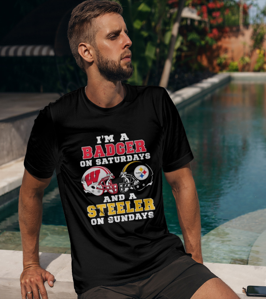 I'm A Badger On Saturdays And A Steeler On Sundays Football Helmets T-Shirt