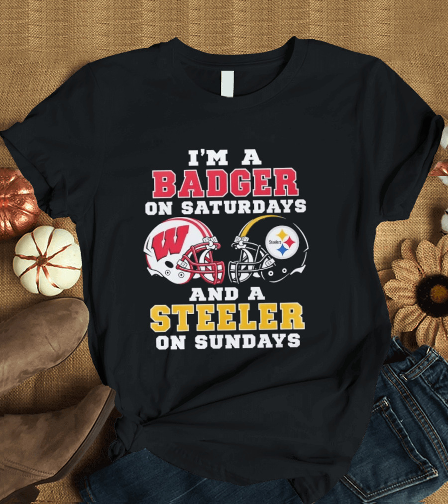 I'm A Badger On Saturdays And A Steeler On Sundays Football Helmets T-Shirt