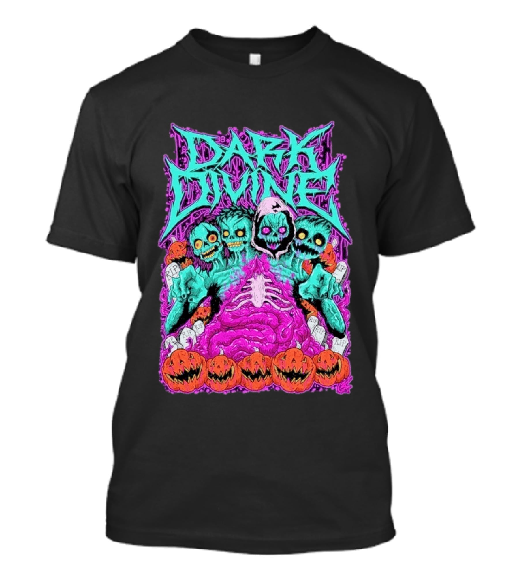 Dark Divine Skeletons With RIP Pumpkins T-Shirt