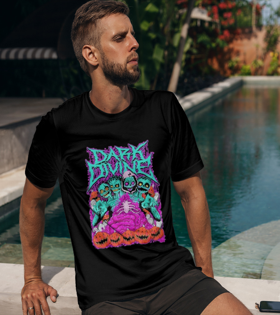 Dark Divine Skeletons With RIP Pumpkins T-Shirt