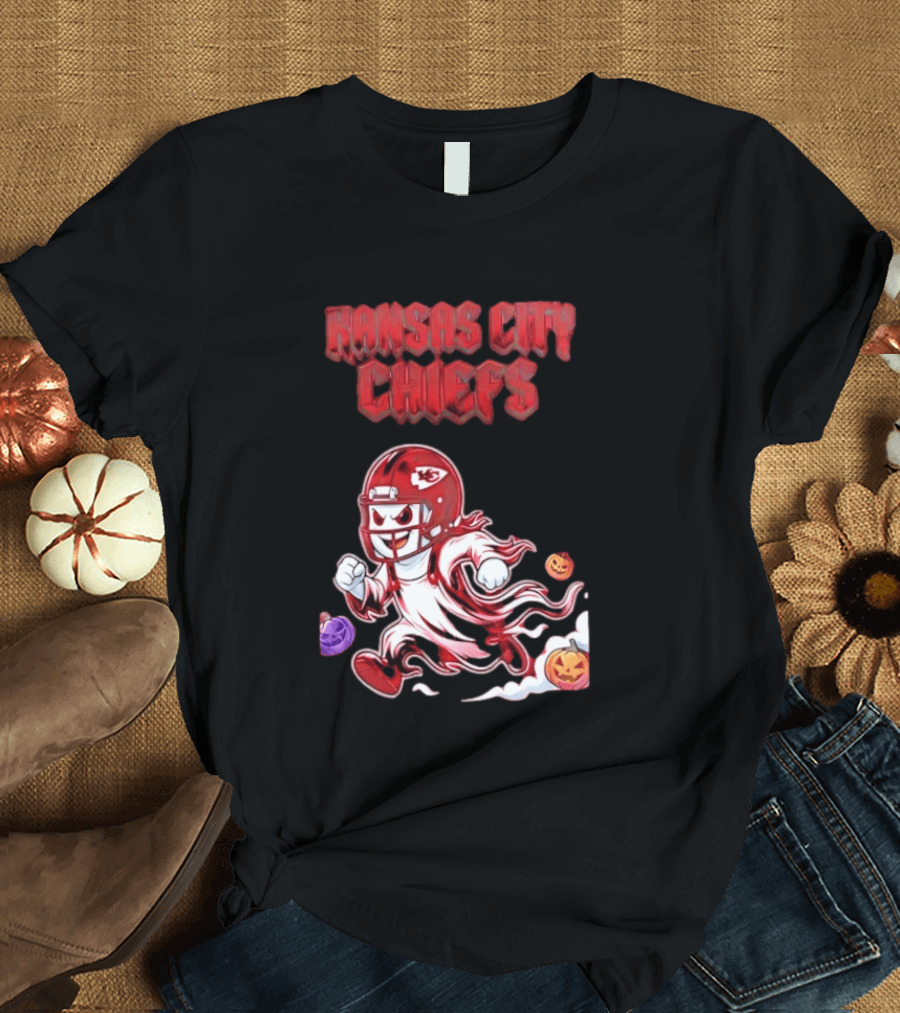 Kansas City Chiefs Halloween Ghost Football 2026 Spooky Pumpkins T-Shirt