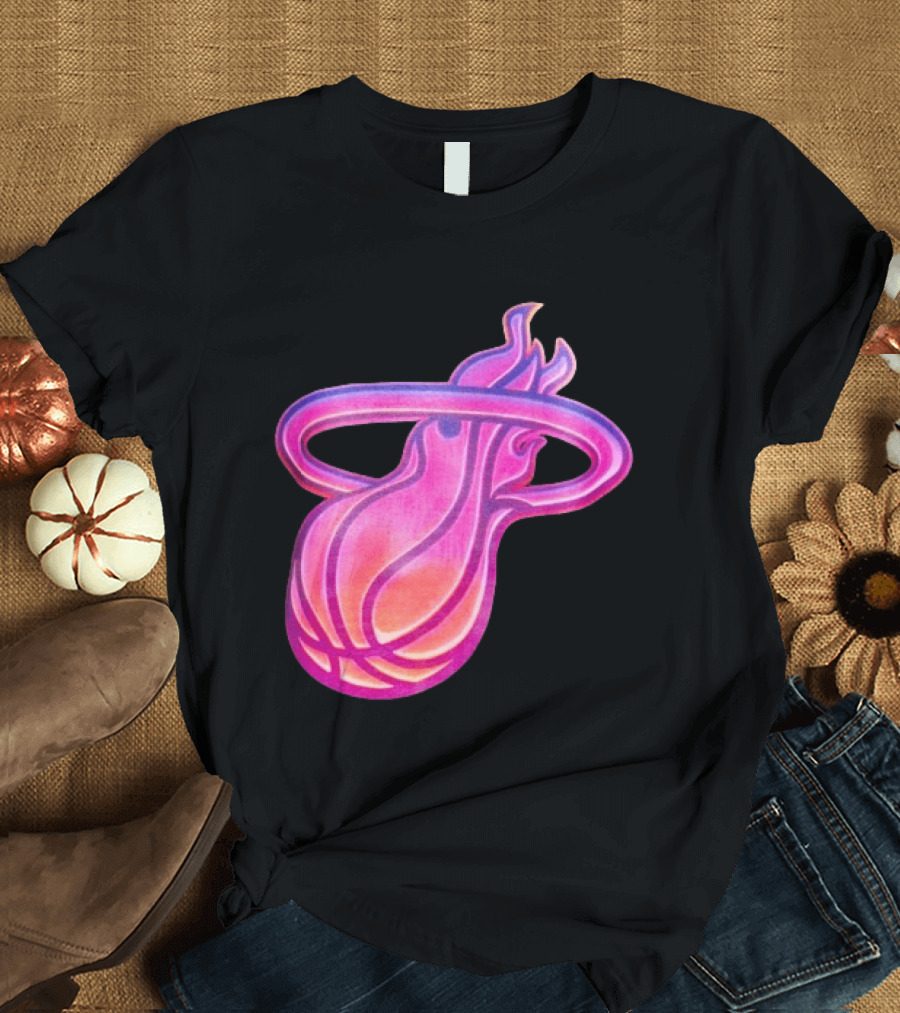 Miami Heat Court Culture Vice City Flaming Basketball T-Shirt