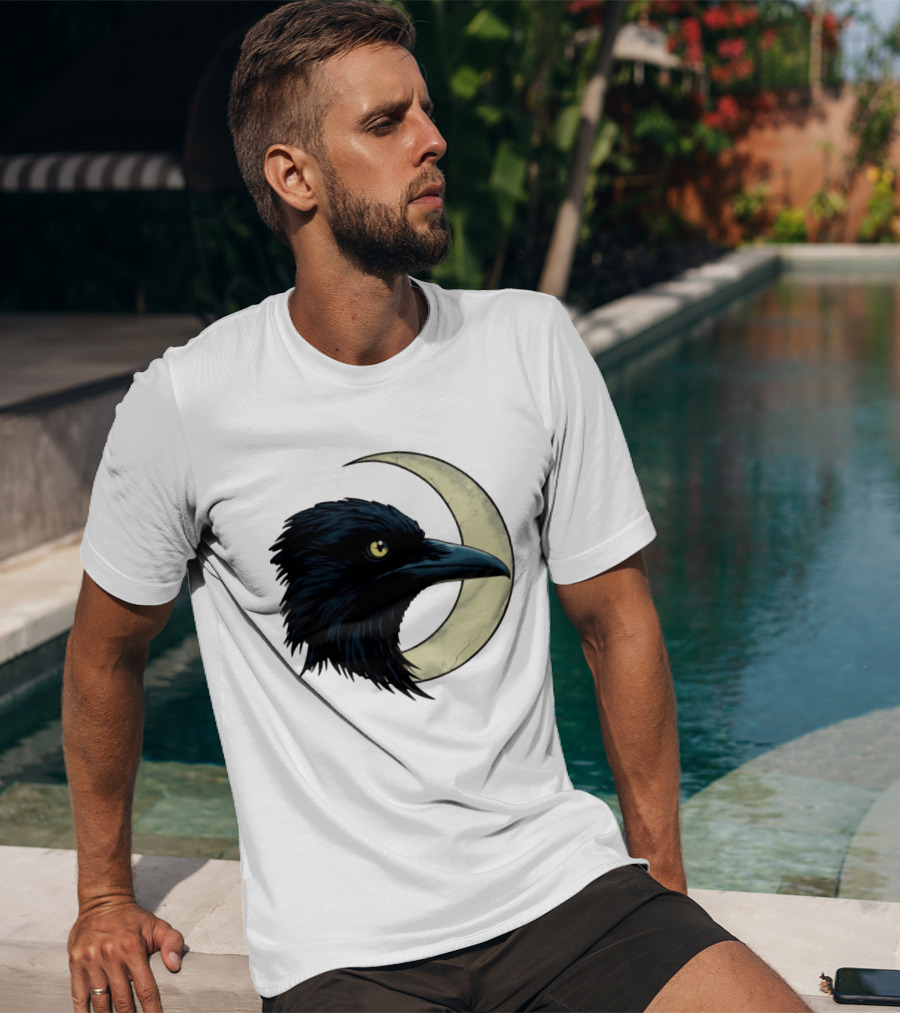 Raven Crescent Moon Guardian Of The Glimmer T-Shirt