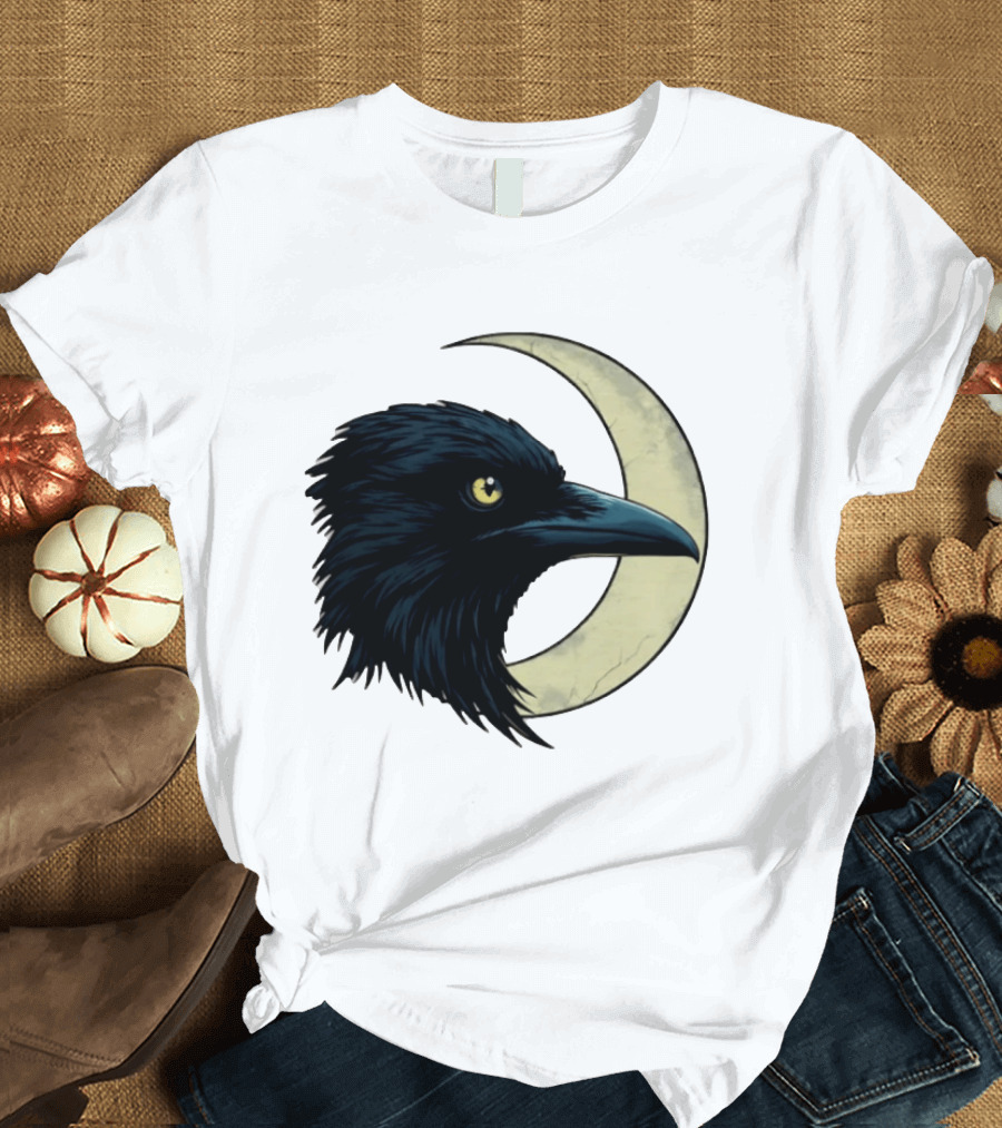 Raven Crescent Moon Guardian Of The Glimmer T-Shirt