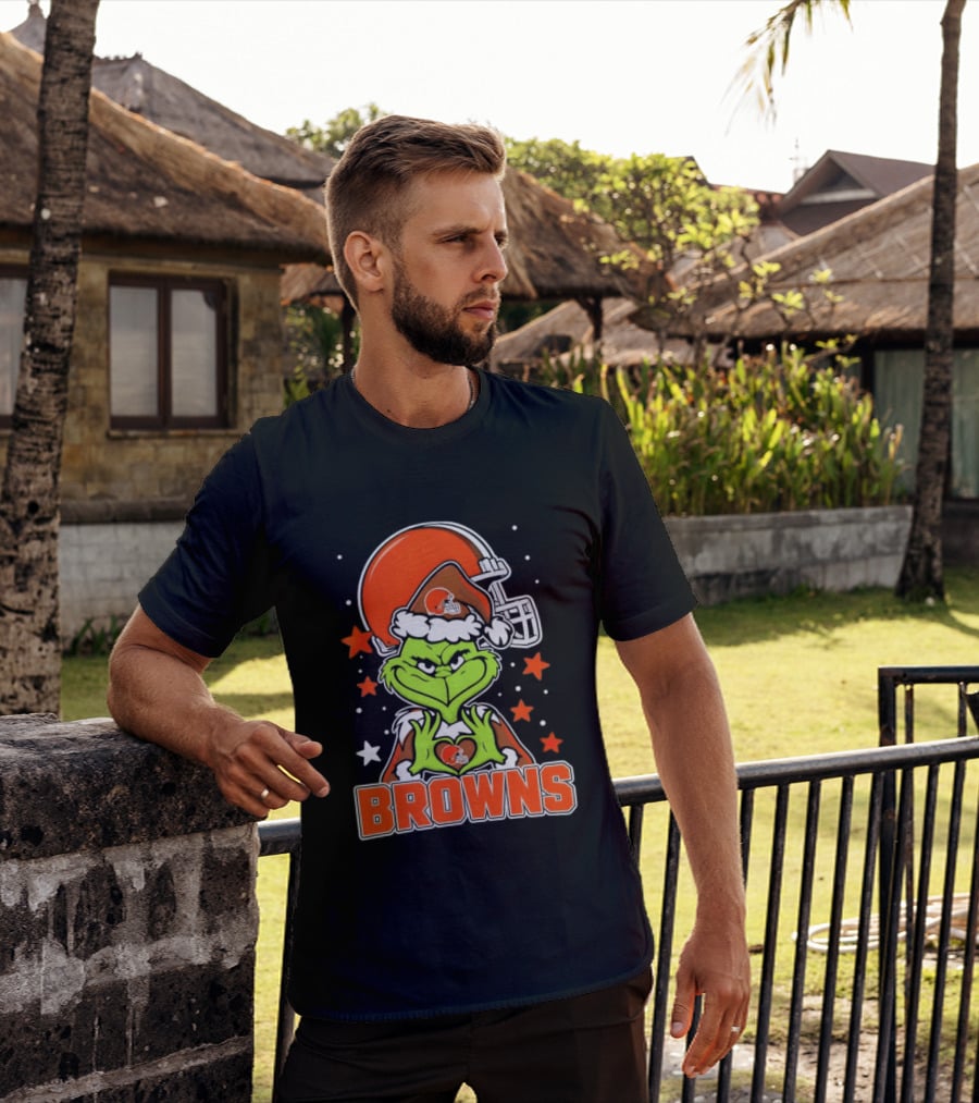 Grinch Heart Love Cleveland Browns Christmas Football T-Shirt