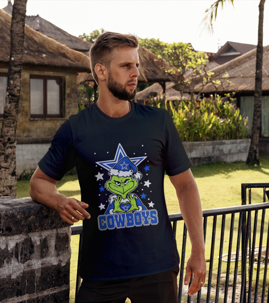 Grinch Hands Heart Love Dallas Cowboys Football Christmas T-Shirt