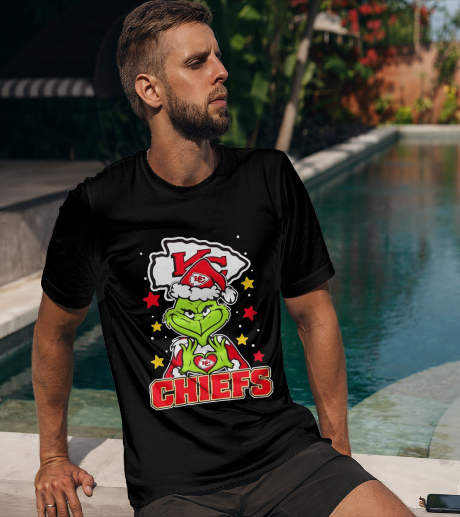 Grinch Heart Love Kansas City Chiefs Christmas Football T-Shirt